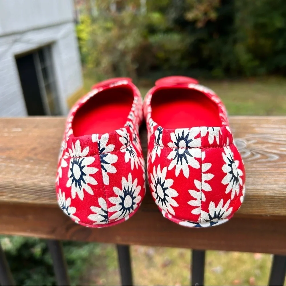 Tory Burch ballet flats red floral daisy